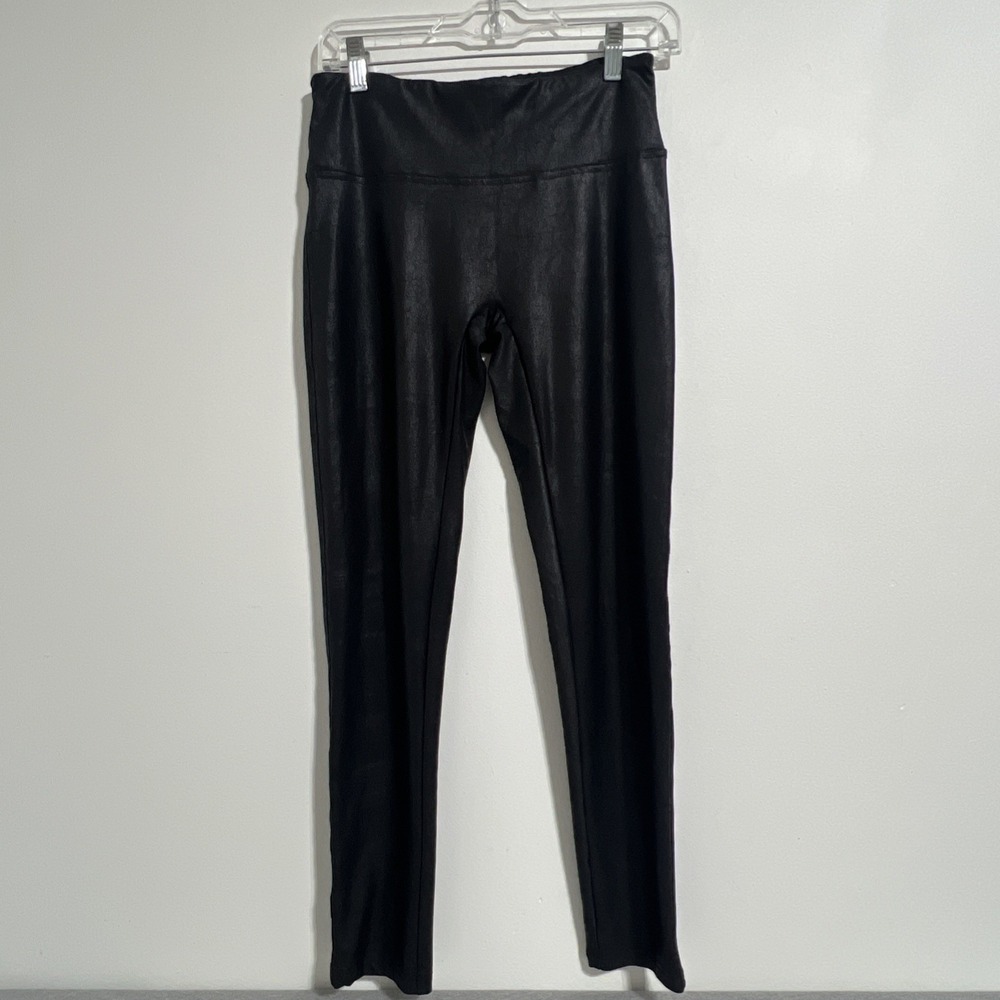 Shine star Leggings Faux Leather Size Large Black Wide Waistband Pants Stretch